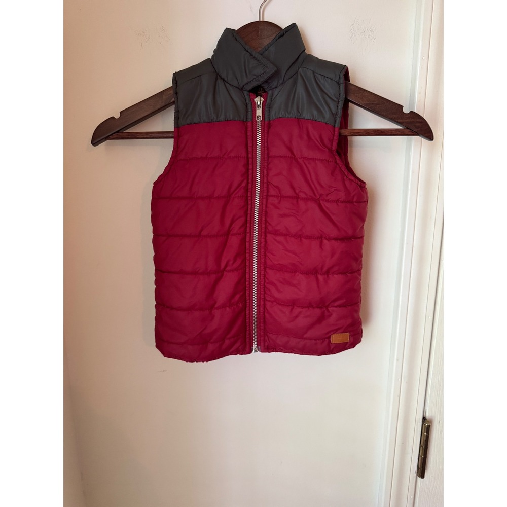7 For All Mankind Kids Puffer Vest Burgundy Gray Quilted Full Zip 4T